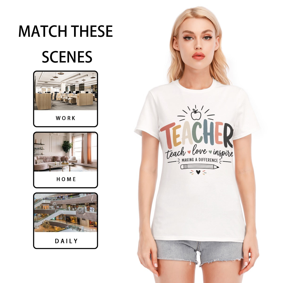 All-Over Print Women's Round Neck T-Shirt | 190GSM Cotton