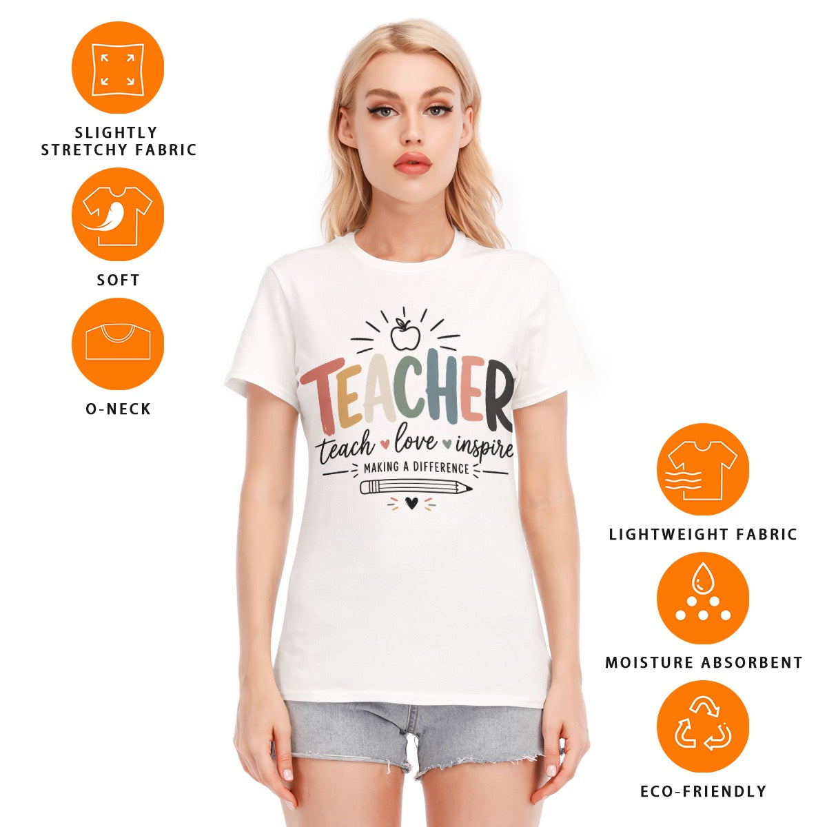 All-Over Print Women's Round Neck T-Shirt | 190GSM Cotton